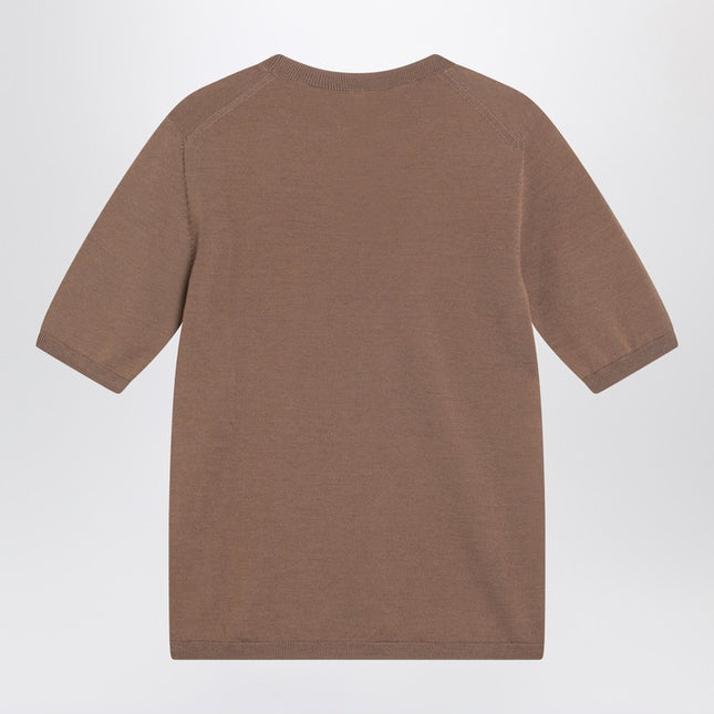 Max Mara Hazelnut-coloured crew neck sweater in wool