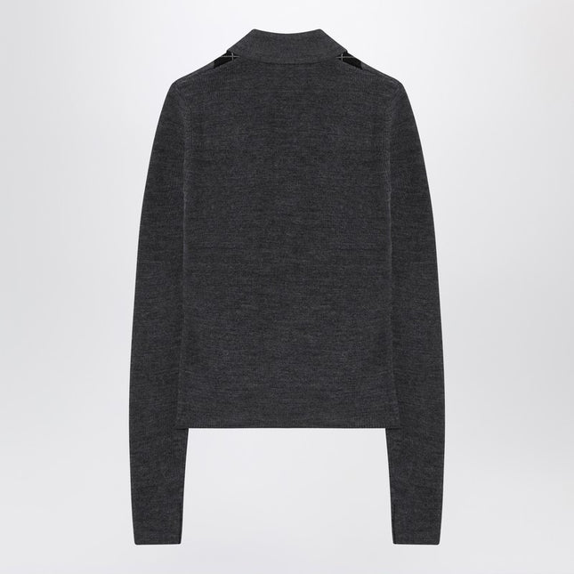 GANNI Grey polo with wool diamonds