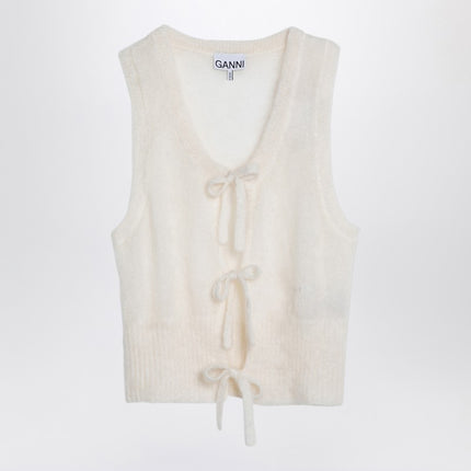 GANNI White mohair lace-up vest