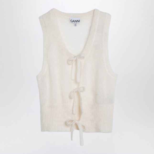 GANNI White mohair lace-up vest