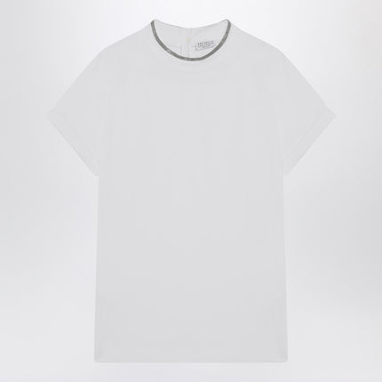 Brunello Cucinelli White crew-neck T-shirt with pendant