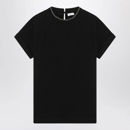 Brunello Cucinelli Black crew-neck T-shirt with pendant