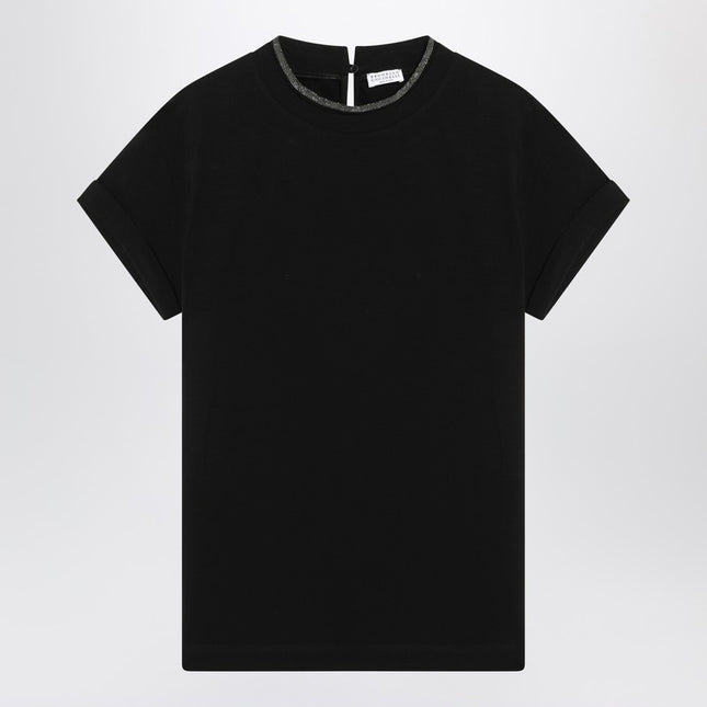 Brunello Cucinelli Black crew-neck T-shirt with pendant