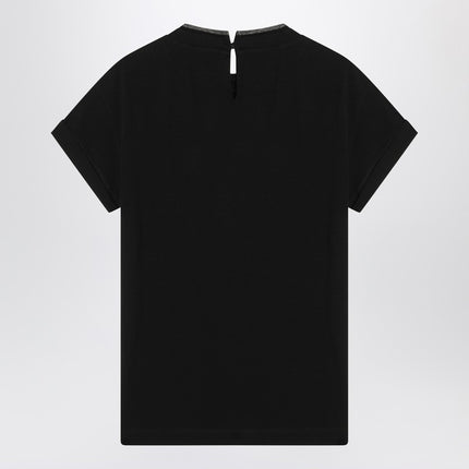 Brunello Cucinelli Black crew-neck T-shirt with pendant