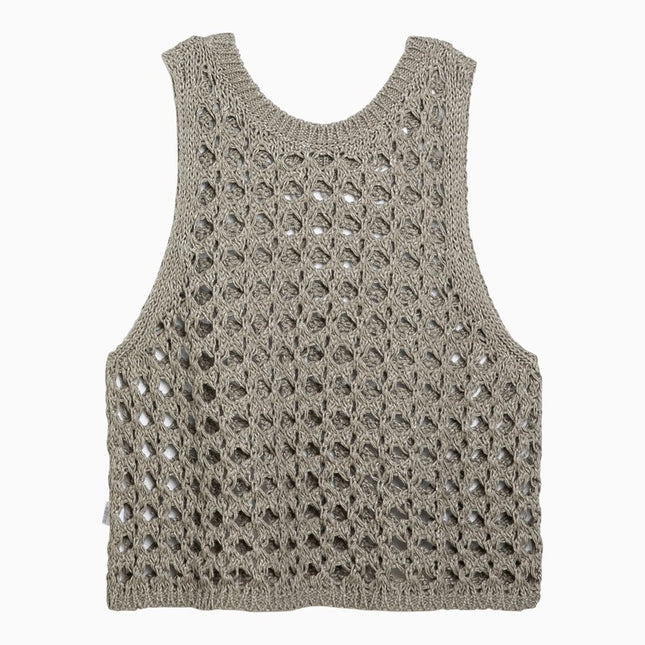 Brunello Cucinelli Dark green perforated cotton-blend tank top