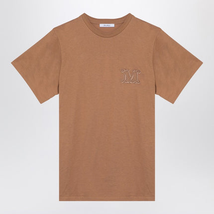 Max Mara Oversized beige cotton T-shirt with logo embroidery