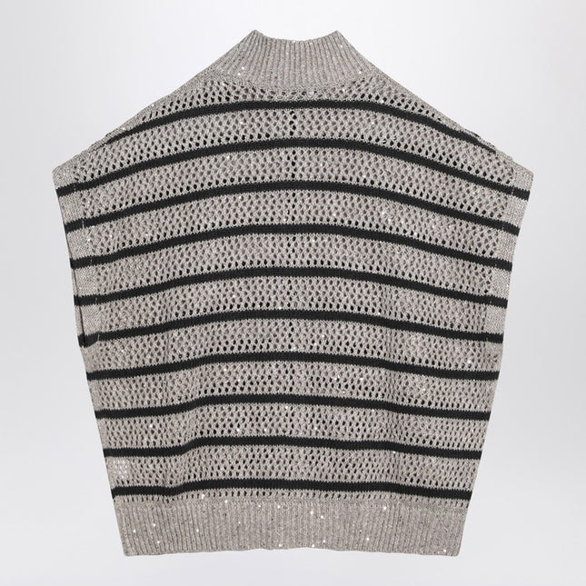 Brunello Cucinelli Striped mesh cardigan in linen blend