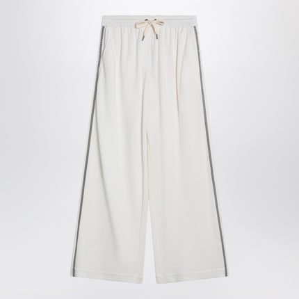 Brunello Cucinelli Wide white trousers in cotton and silk