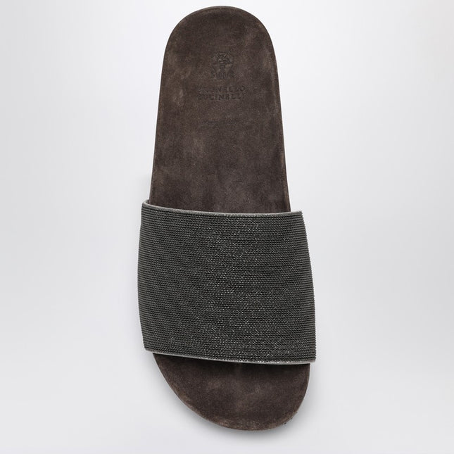 Brunello Cucinelli Precious Taupe Slides in Suede