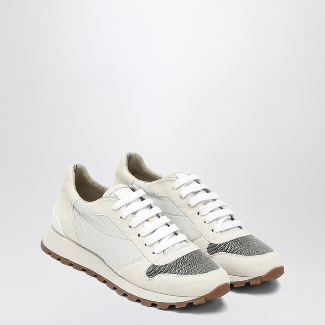 Brunello Cucinelli White nylon and suede trainer
