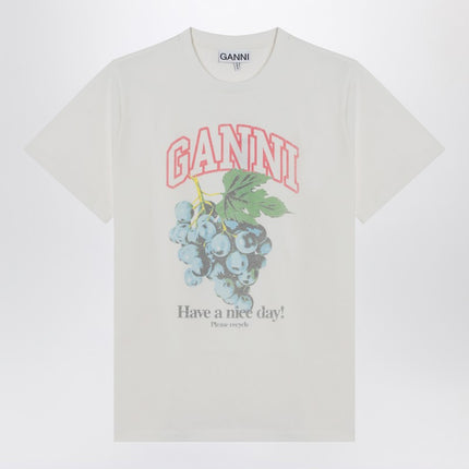GANNI Ivory T-shirt with grape print