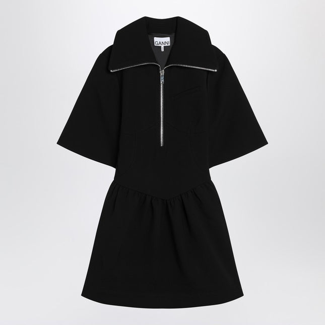 GANNI Black mini dress in crêpe