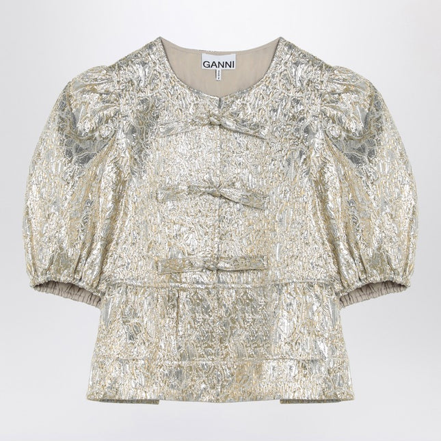 GANNI Gold/silver blouse with bows